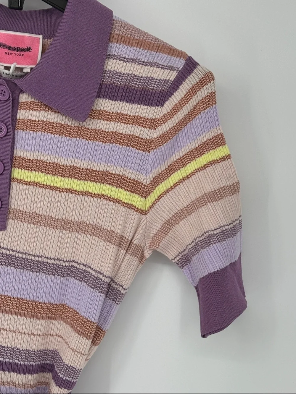 kate spade Pastel multi Striped Polo knit  Dress in Lavender Collar belt S